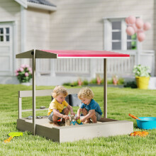 Outsunny Kids Wooden Sandbox w/ Canopy, Kitchen Toys, Seat, Storage, for Outdoor