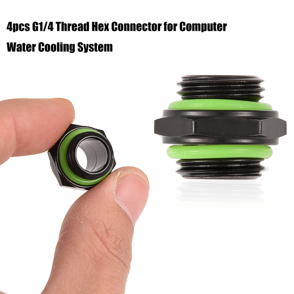 4Pcs G1/4 Thread Fitting Hex Adapter Connector For Computer Water Cooling System Black 8451324296549