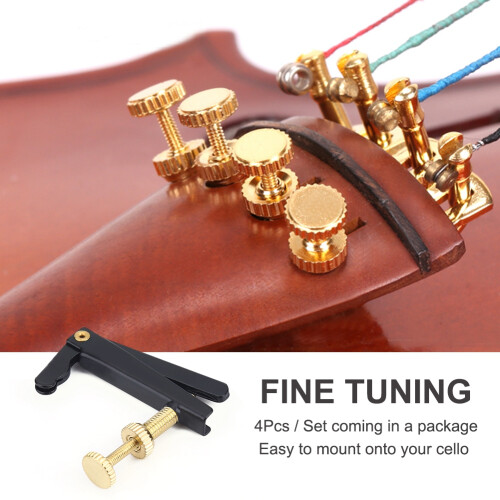 4Pcs Durable Metal Fine Tuners String Adjusters Replacement Parts for 3/4 4/4 Cello(Black) 1