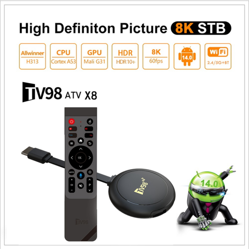 TV Box Android 14 8K TV98 ATV Allwinner H313 Quad Core 1