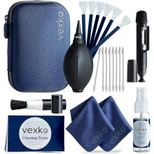 Vexko Camera Cleaning Kit for DSLR Cameras | Traveling Pouch + Camera Lens Cleaner Solution & Wipes + Microfiber Cleaning Cloths + Air Blower Nozzle