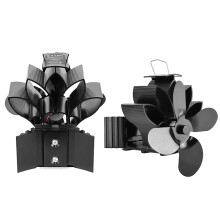 Wood Stove Fan - Heat Powered, 4-Blade Silent Lotus Design | Flue Pipe Hanging with Magnetic Thermometer for Wood Burning Stove/Log Burner