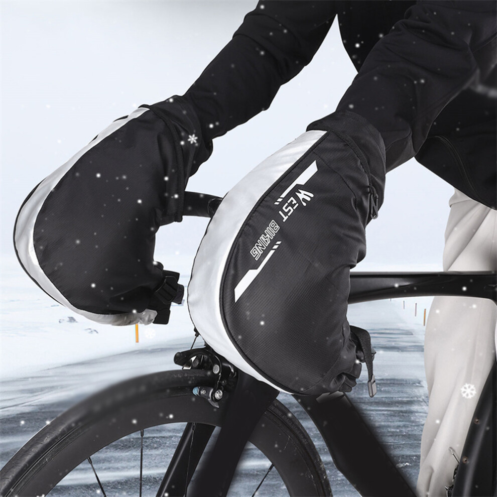 Windproof Thermal Bike Handlebar Mittens-Electric Bike Warm Covers With Reflective Safety Gloves 9394200237597
