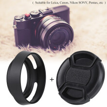 43mm Black Metal Lens Hood with Plastic Lenses Cap for Leica Photography Accessory