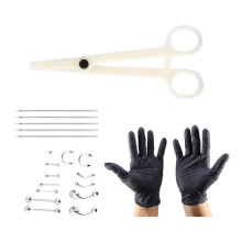 20 Stück Körperpiercing-Schmuckset mit Nadeln, Zange, Handschuhen, Edelstahl