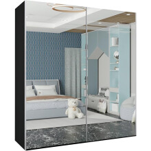 (Black, 150cm) Etna Full Sliding Mirror Door Wardrobe