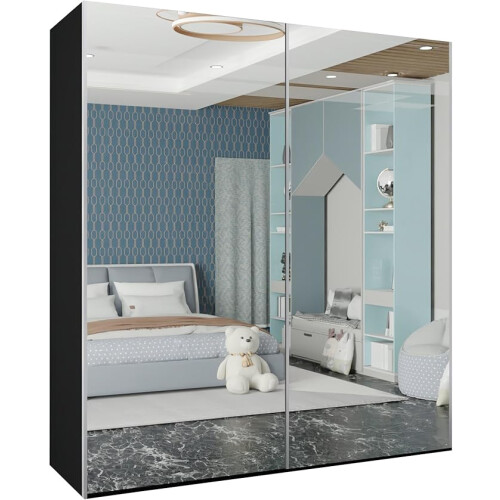 (Black, 150cm) Etna Full Sliding Mirror Door Wardrobe