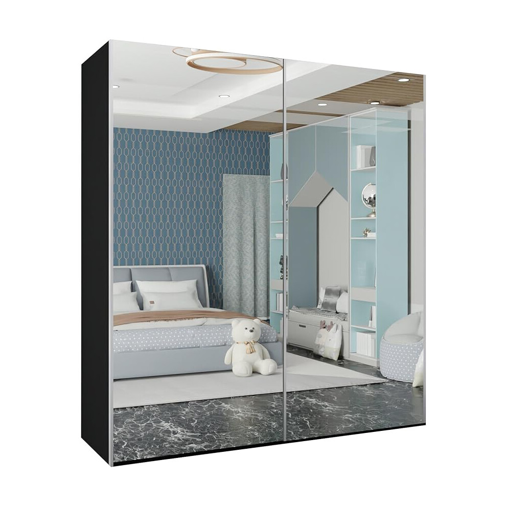 (Black, 200cm) Etna Full Sliding Mirror Door Wardrobe