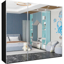 (Black, 250cm) Etna Full Sliding Mirror Door Wardrobe