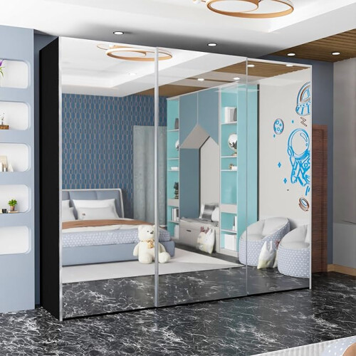 (Black, 250cm) Etna Full Sliding Mirror Door Wardrobe 2