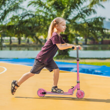 HOMCOM 371-047V00PK Kids Scooter Pink - 2-Wheel LED Lights, Built-In Music, Adjustable Height, Foldable, 50kg Max, 3-7 yrs