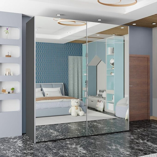 (Grey, 150cm) Etna Full Sliding Mirror Door Wardrobe 2