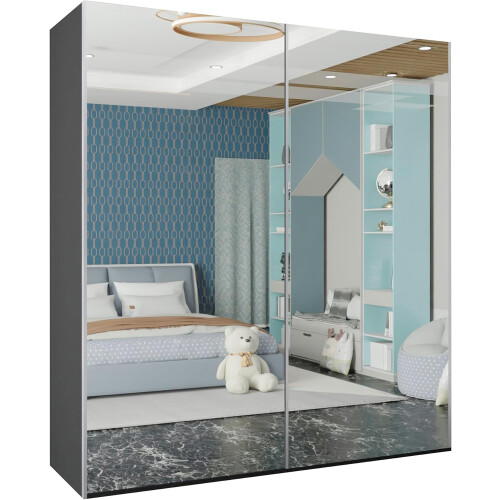 (Grey, 200cm) Etna Full Sliding Mirror Door Wardrobe