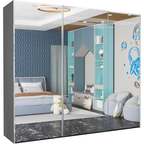 (Grey, 250cm) Etna Full Sliding Mirror Door Wardrobe