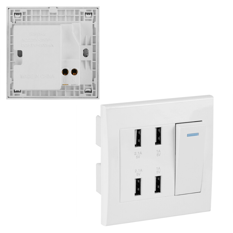 4 Ports Switch Control 5V 2.1A/1A 4100Ma Usb Wall Mounted Power Socket Charger Outlet(220~) 7891324308667