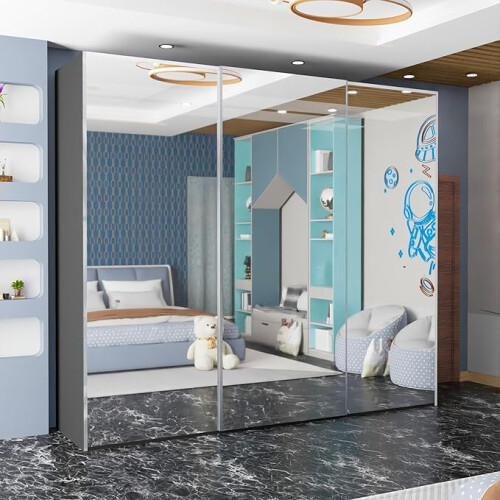 (Grey, 250cm) Etna Full Sliding Mirror Door Wardrobe 2