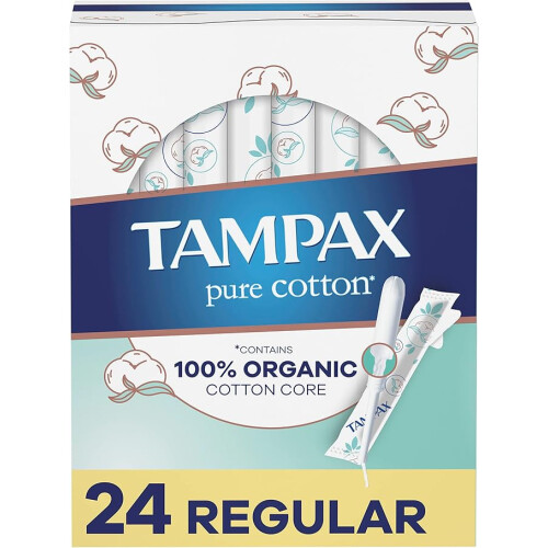 Tampax Pure Cotton Tampons, Unscented, 24 Count