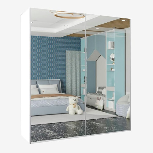 (White , 200cm) Etna Full Sliding Mirror Door Wardrobe