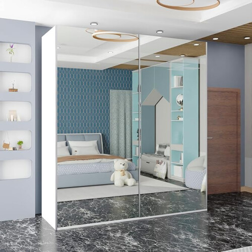 (White , 200cm) Etna Full Sliding Mirror Door Wardrobe 2