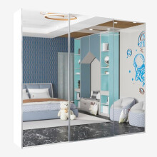 (White , 250cm) Etna Full Sliding Mirror Door Wardrobe