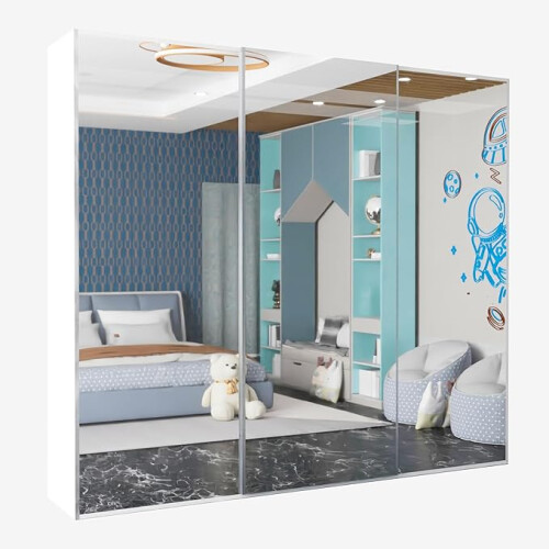 (White , 250cm) Etna Full Sliding Mirror Door Wardrobe
