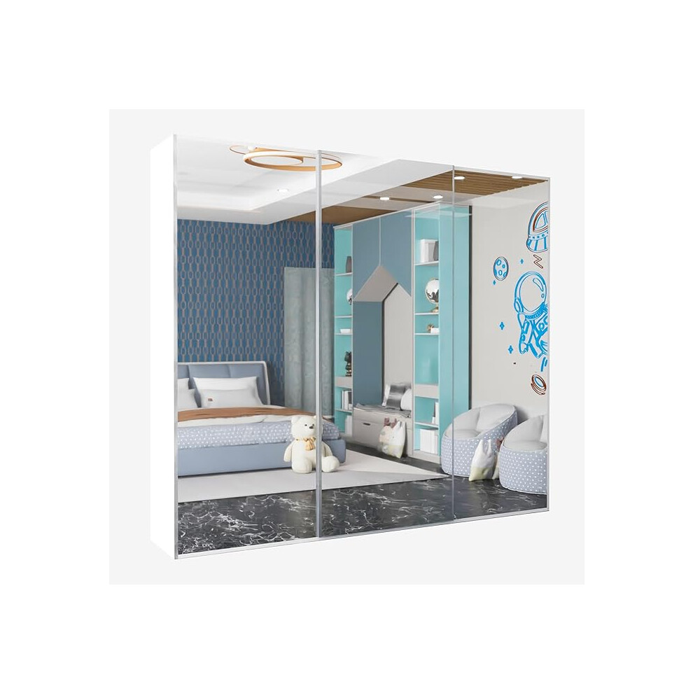(White , 250cm) Etna Full Sliding Mirror Door Wardrobe