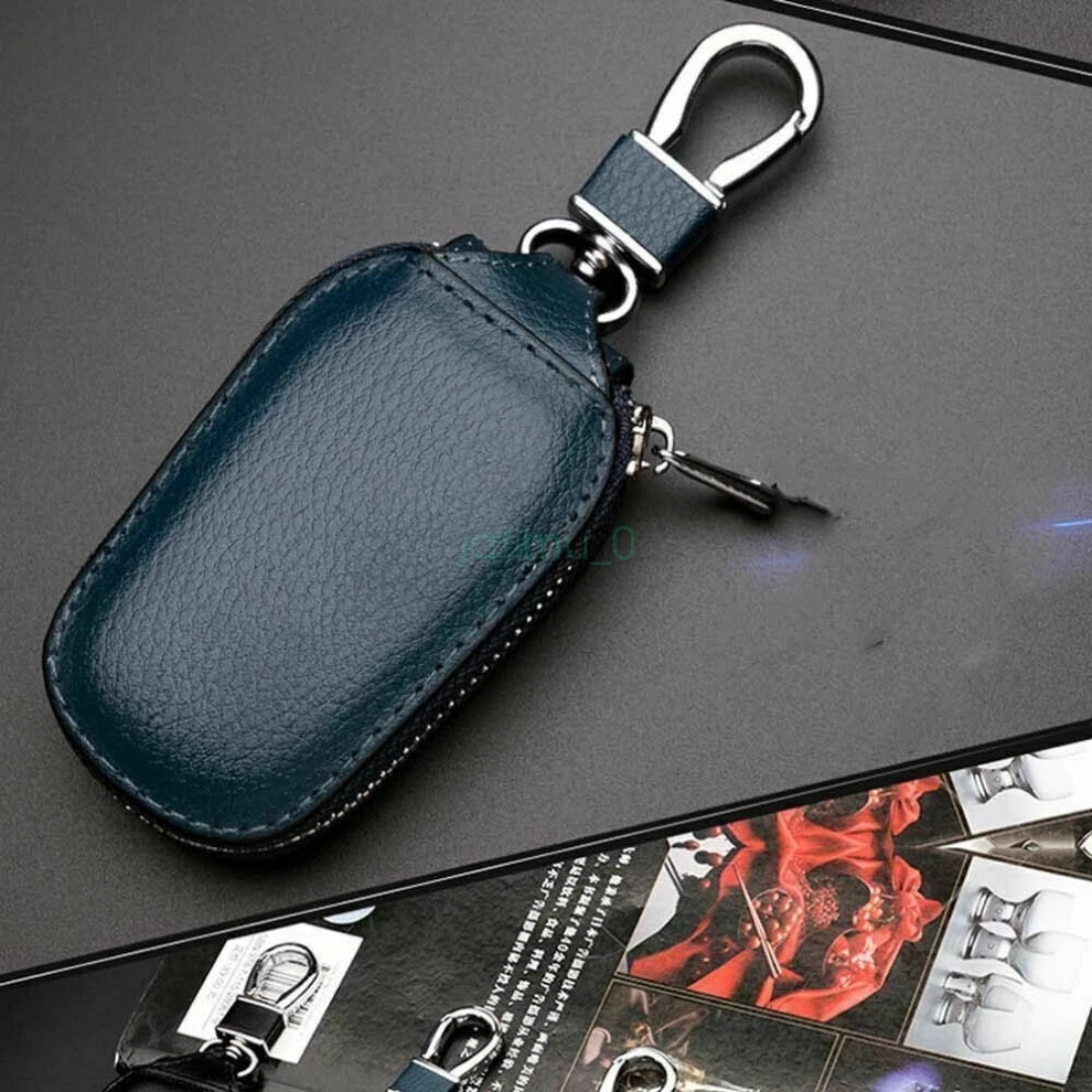 (Blue) Car Key Holder Case Pu Leather Key Chain Wallet Cover Fobs Apply To All Cars Hot Blue 6963793930562