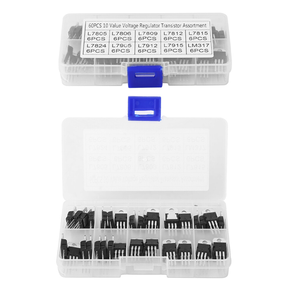 60Pcs 10 Values L7805cv Lm317t Transistor Assortment Kit Set With Storage Box 5011324310473