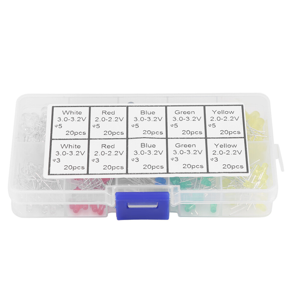 200Pcs 3Mm 5Mm Red Yellow White Green Blue Assortment Emitting Led Diodes Light Kit Set 8361324311305