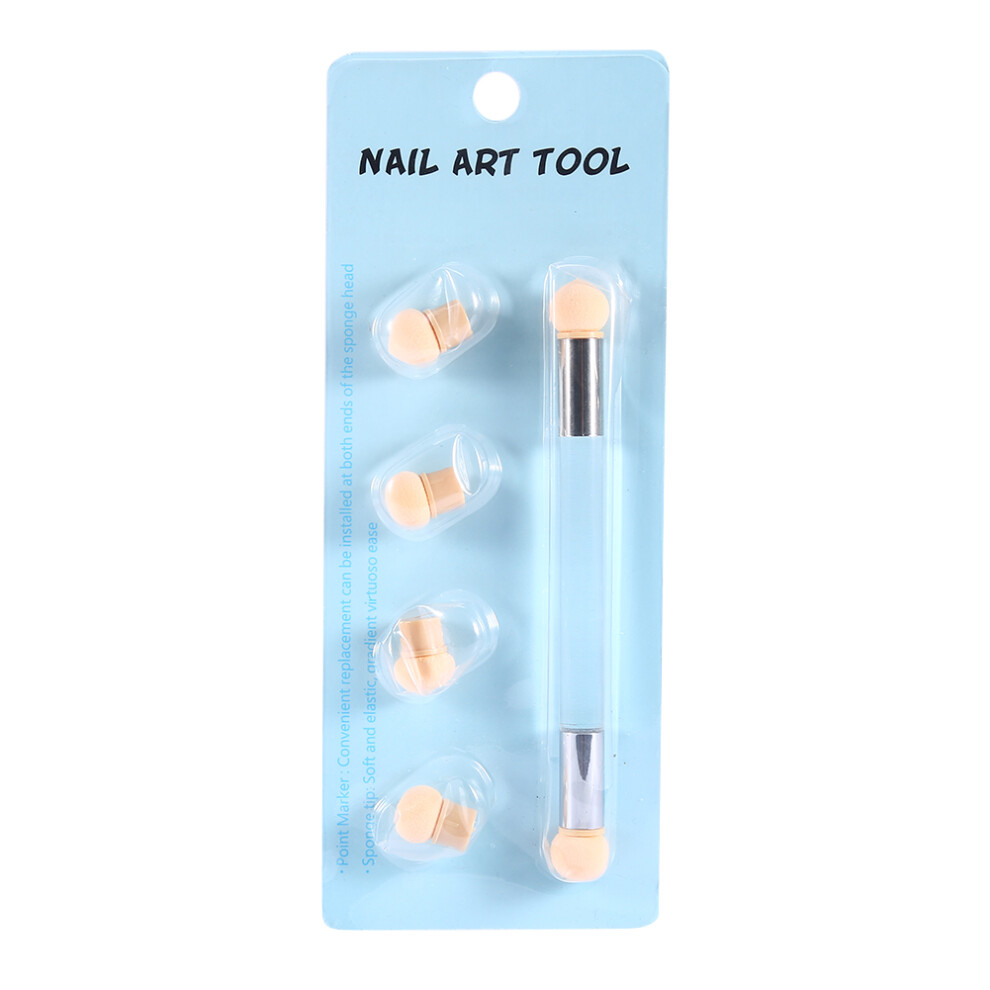 Double end UV Gel Nail Art Painting Gradient Shading Pen Brush 4 Extra Sponge Heads Transparent