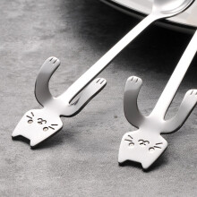 Cute Cat Spoon Long Handle Mini Flatware Coffee Stainless Steel Drinking Seasoning Tools Hanging Up Teaspoon Kitchen Gadget 11.8*1.8 cm Ice