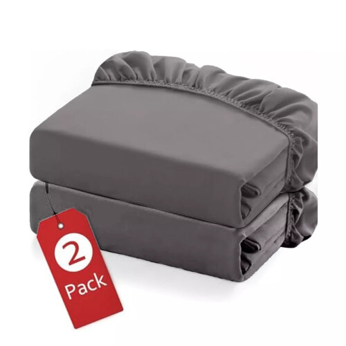 Imperial Rooms (Single Plain Fitted Sheet 25CM) 2-Pack Grey Fitted Bed Sheets Single Double King
