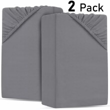 (Single Plain Fitted Sheet 40CM) 2-Pack Grey Fitted Bed Sheets Single Double King