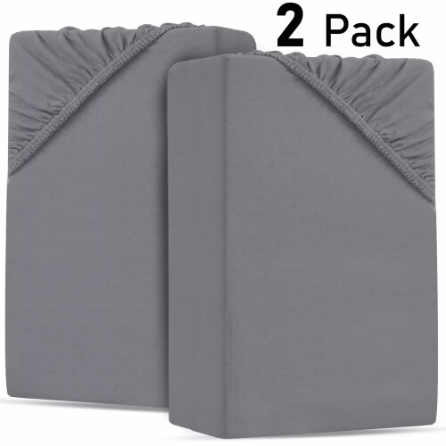 Imperial Rooms (Double Plain Fitted Sheet 40CM) 2-Pack Grey Fitted Bed Sheets Single Double King