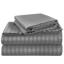 (King Stripe Fitted Sheet 40CM) 2-Pack Grey Fitted Bed Sheets Single Double King
