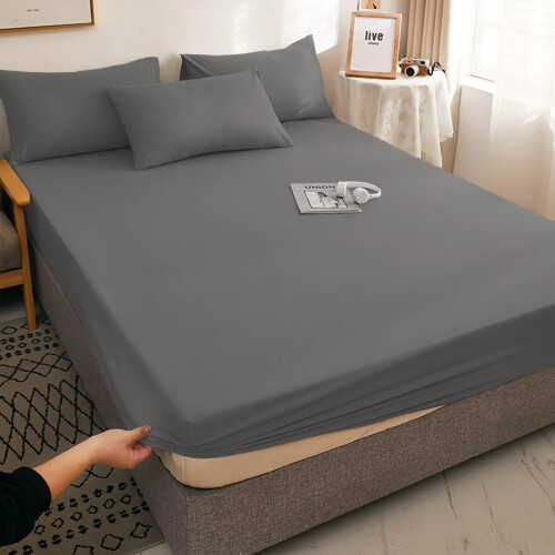 Imperial Rooms (Double Cotton Fitted Sheet) 2-Pack Grey Fitted Bed Sheets Single Double King