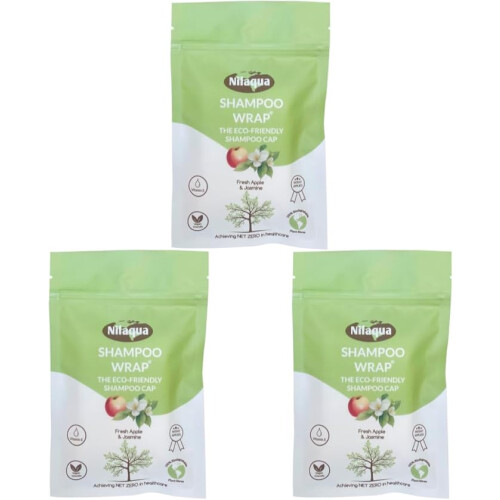 Nilaqua No Rinse Biodegradable Shampoo Cap - Shampoo Wrap 3 pack