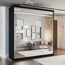 (200 cm, Black) Monarch Double Mirror Sliding Door Wardrobe