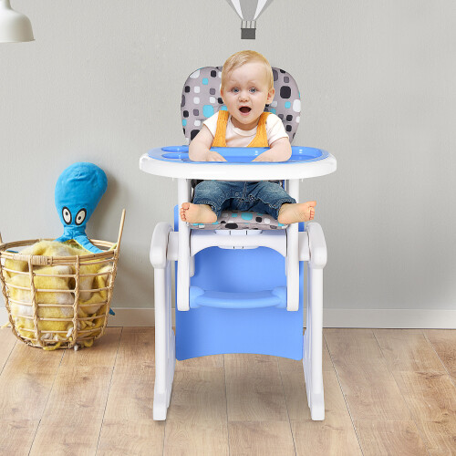 HOMCOM 2-in-1 Convertible Baby High Chair Booster Seat w/ Removable Tray Blue