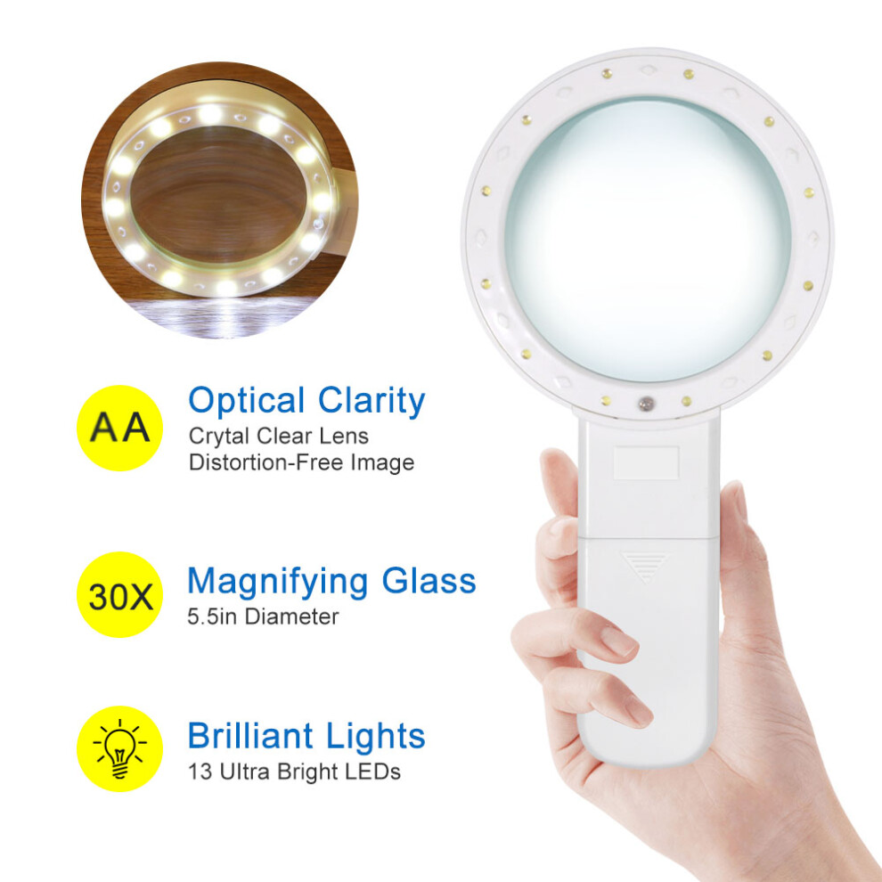 Light 30X Handheld Magnifier Reading Jewelry Magnifying Glass With Led