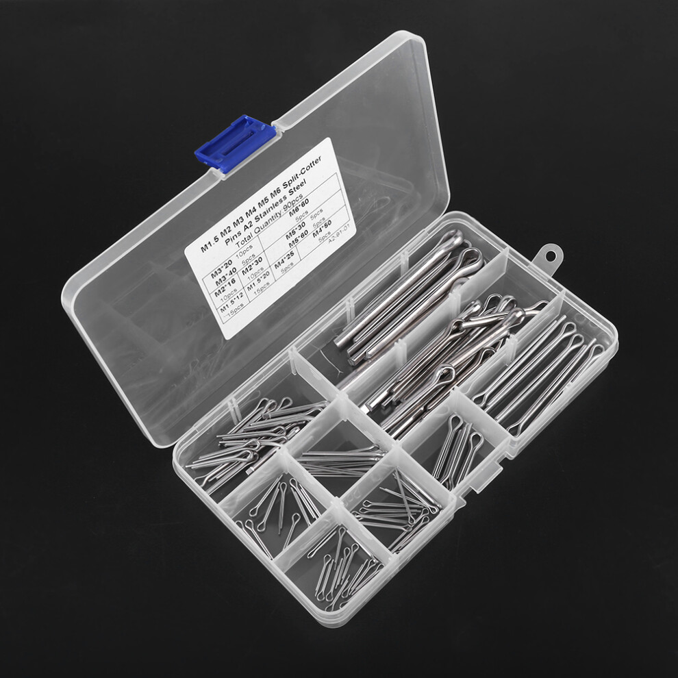90Pcs 11 Kinds M1.5 M2 M3 M4 M5 M6 Split Cotter Pins Assortment With Case 7691324323819