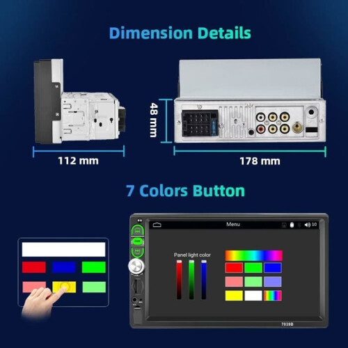 DIN car radio with 7-inch touchscreen, compatible with Apple CarPlay and Android Auto, Bluetooth/Link 2