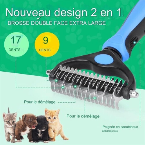 Pet Grooming Tool - Double-Sided Undercoat Comb for Dogs and Cats - Safe Detangling Comb 1