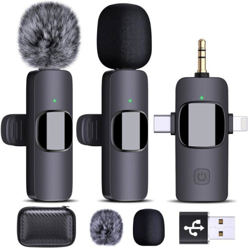 Wireless Lavalier Microphone – Universal – 4-in-1 – Noise Cancelling – USB-C – Compatible with iPhone/Android