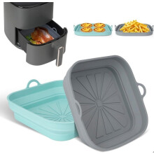 Airfryer accessories, 2-pack silicone airfryer liners, reusable pan, collapsible square dish, gray-green