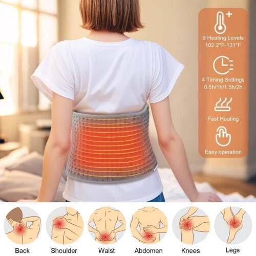 TTLIFE Electric heating pad, lumbar support, 9 heat settings, 4 timer settings, 125 x 30 cm, gray 2