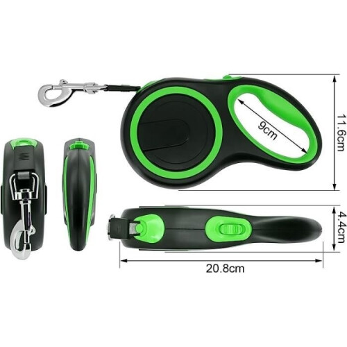 Retractable leash - AMOUNE - 8M - Green - For large dogs - Plastic reel 2
