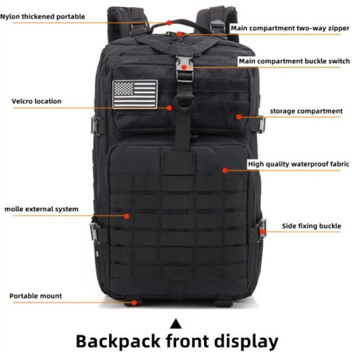 ANTCOOL Men's Military Tactical Backpack, 45 Liters, Large Capacity, Black 2