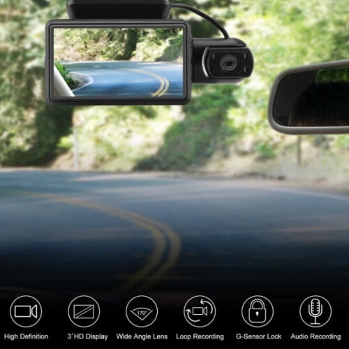 Dashcam, 3-inch 1080p Full HD LCD screen, dual 170 IPS dashcam + driving recorder 1