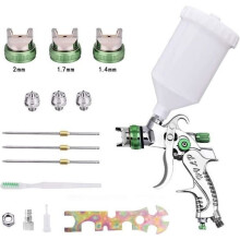 Professional HVLP gravity feed paint spray gun with 3 nozzles: 1.4mm, 1.7mm, 2.0mm and 600cc cup